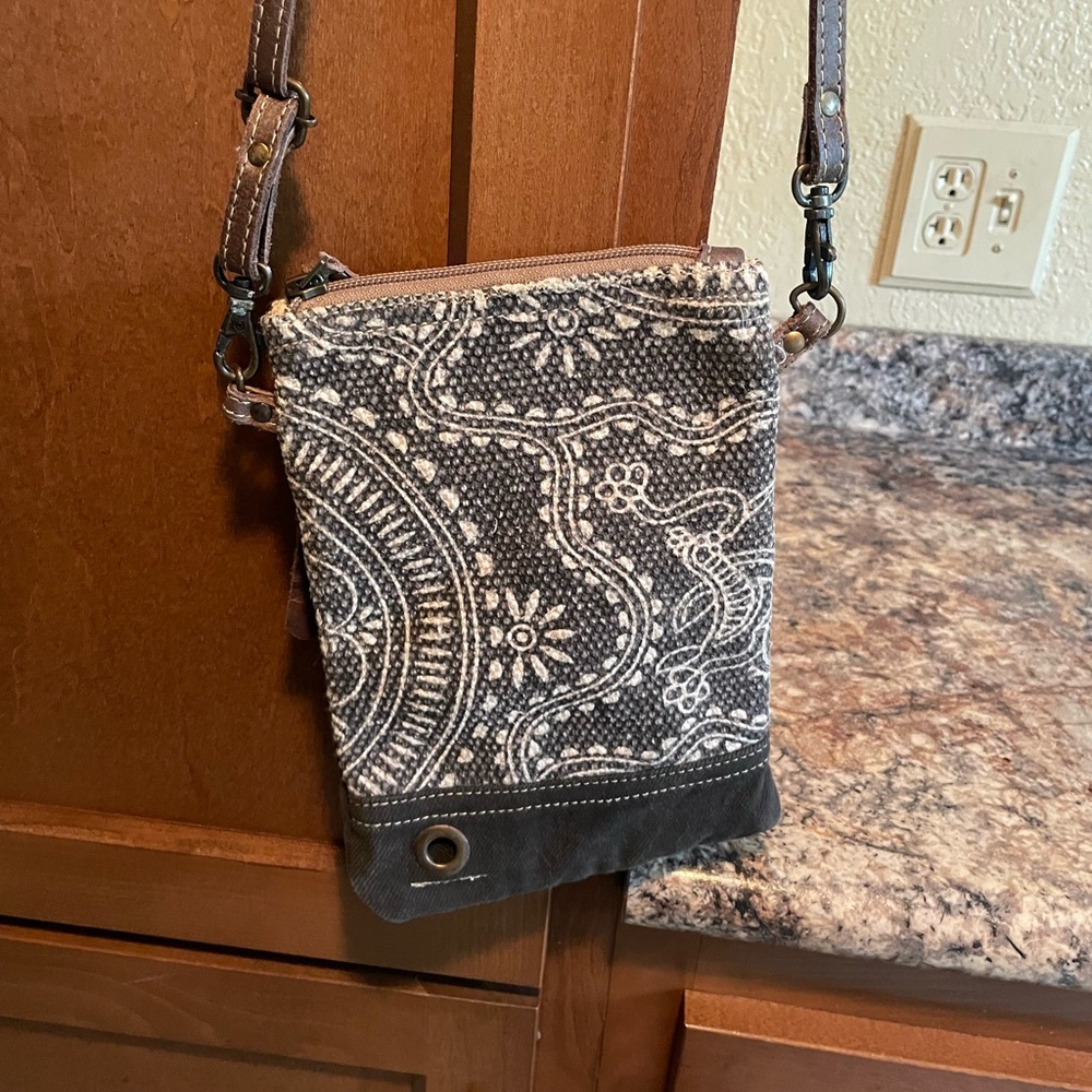 Gray Patterned Crossbody Bag